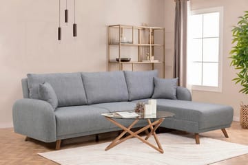 Malkiat 4-sits Höger Hörnbäddsoffa med Schäslong 125x260 cm i Tyg - Grå - Möbler - Vardagsrum - Bäddsoffor