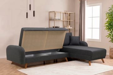 Malkiat 4-sits Höger L-formad Hörnbäddsoffa 125x260 cm med Förvaring i Tyg - Grå - Möbler - Vardagsrum - Bäddsoffor