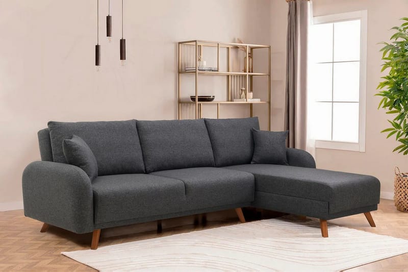 Malkiat 4-sits Höger L-formad Hörnbäddsoffa 125x260 cm med Förvaring i Tyg - Grå - Möbler - Vardagsrum - Bäddsoffor