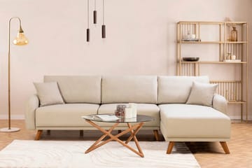 Malkiat 4-sits Höger L-formad Hörnbäddsoffa 125x260 cm med Förvaring i Tyg - Vit - Möbler - Vardagsrum - Bäddsoffor