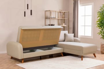 Malkiat 4-sits Höger L-formad Hörnbäddsoffa 125x260 cm med Förvaring i Tyg - Vit - Möbler - Vardagsrum - Bäddsoffor