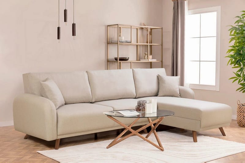 Malkiat 4-sits Höger L-formad Hörnbäddsoffa 125x260 cm med Förvaring i Tyg - Vit - Möbler - Vardagsrum - Bäddsoffor