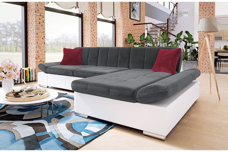 MALWI Divanbäddsoffa 285x162x76 cm - Grå/Vit - Möbler - Vardagsrum - Bäddsoffor