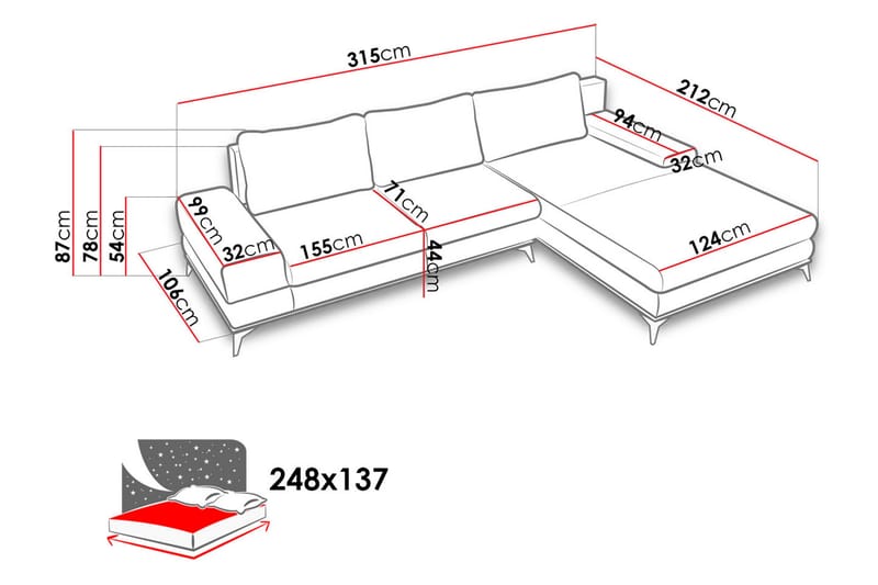 MANILA Divanbäddsoffa 315x212x87 cm - Beige - Möbler - Vardagsrum - Bäddsoffor
