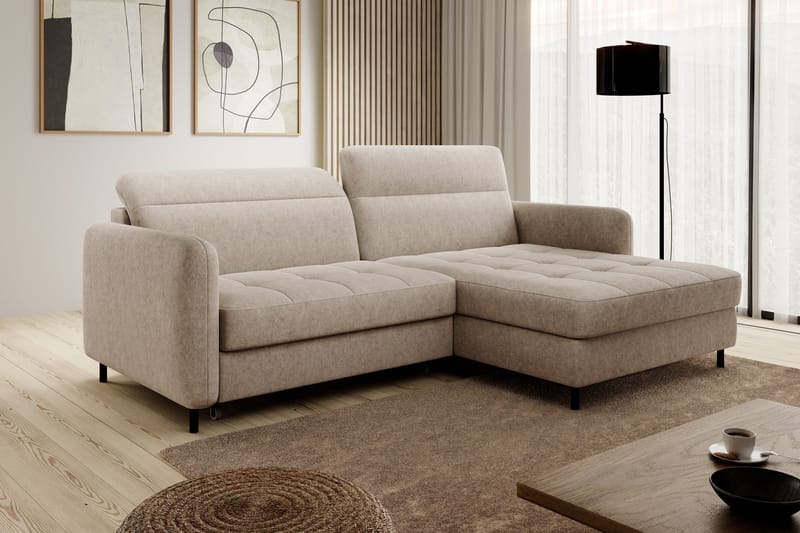 Manoti 3-sits Bäddsoffa m. Divan med Förvaring Beige - Möbler - Vardagsrum - Bäddsoffor