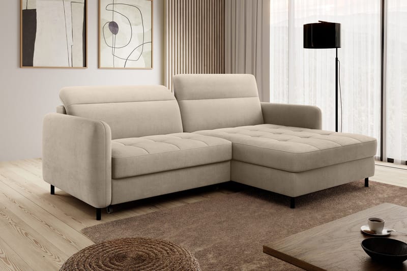 Manoti 3-sits Bäddsoffa m. Divan med Förvaring - Beige - Möbler - Vardagsrum - Bäddsoffor