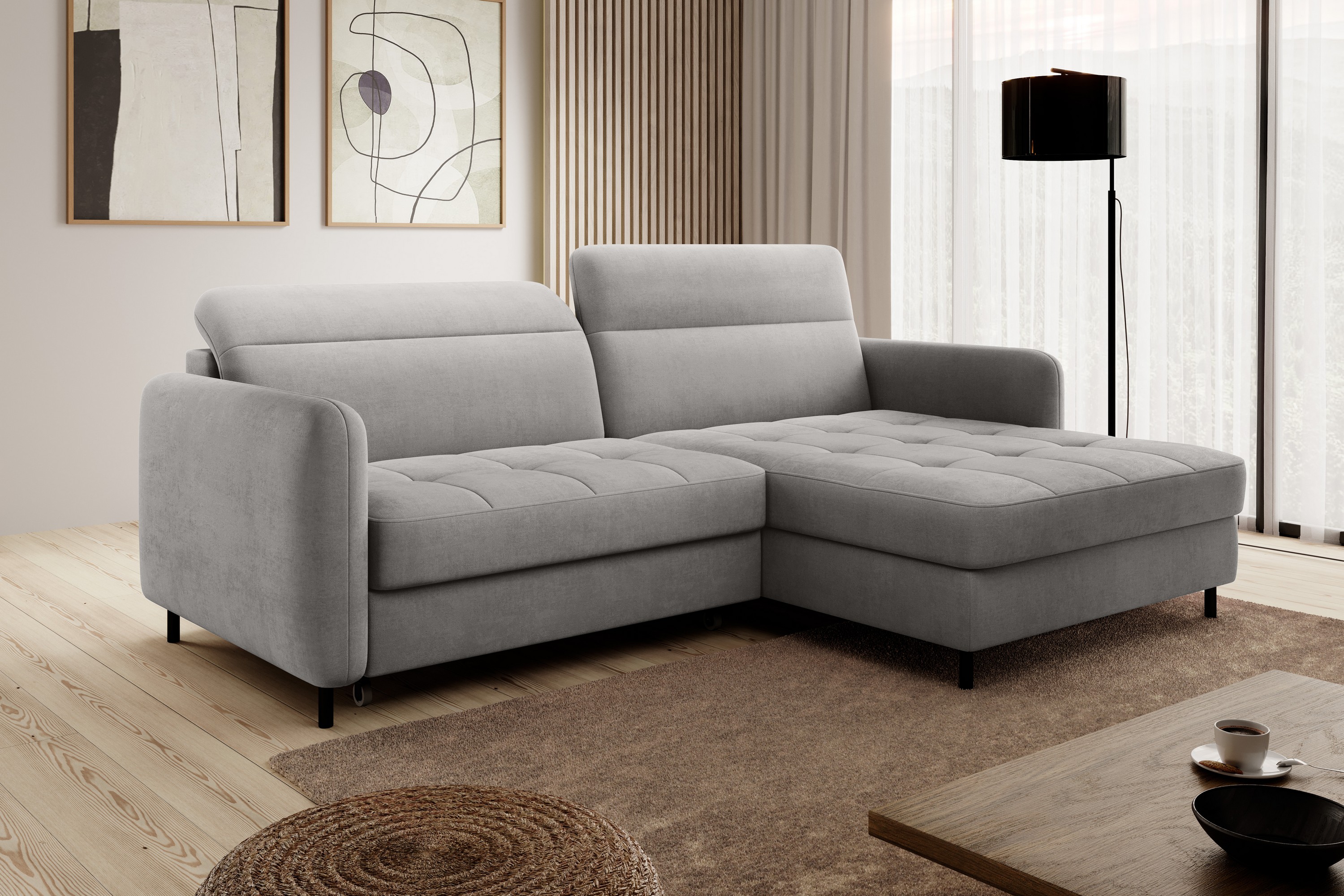 manoti 3-sits bäddsoffa m. divan med förvaring grå -