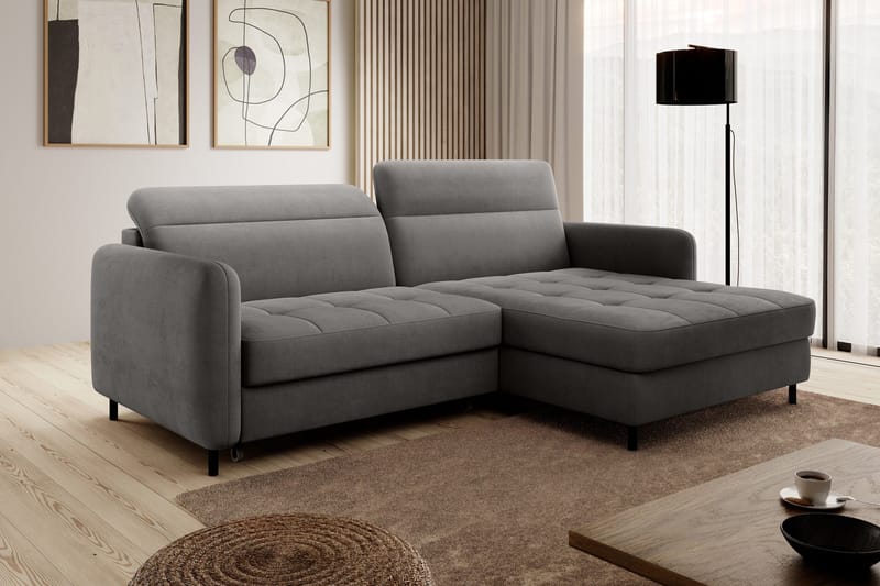 Manoti 3-sits Bäddsoffa m. Divan med Förvaring - Grå - Möbler - Vardagsrum - Bäddsoffor
