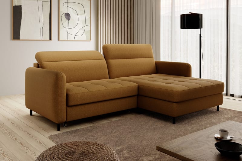 Manoti 3-sits Bäddsoffa m. Divan med Förvaring - Gul - Möbler - Vardagsrum - Bäddsoffor