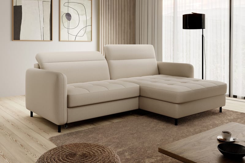 Manoti 3-sits Bäddsoffa m. Divan med Förvaring - Ljusbeige - Möbler - Vardagsrum - Bäddsoffor