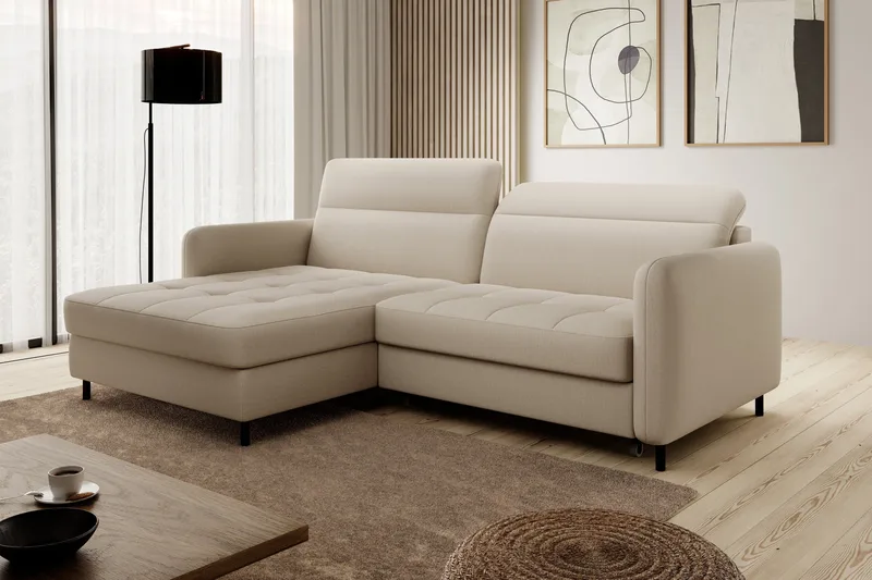 Manoti 3-sits Bäddsoffa m. Divan med Förvaring - Ljusbeige - Möbler - Vardagsrum - Bäddsoffor