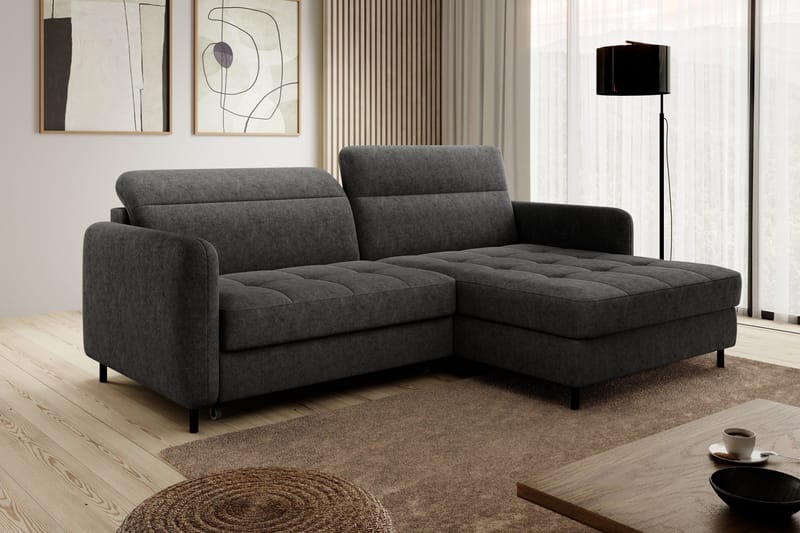 Manoti 3-sits Bäddsoffa m. Divan med Förvaring - Mörkgrå - Möbler - Vardagsrum - Bäddsoffor