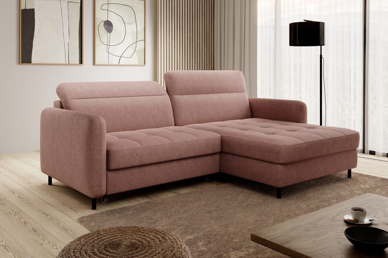 Manoti 3-sits Bäddsoffa m. Divan med Förvaring Rosa - Möbler - Vardagsrum - Bäddsoffor