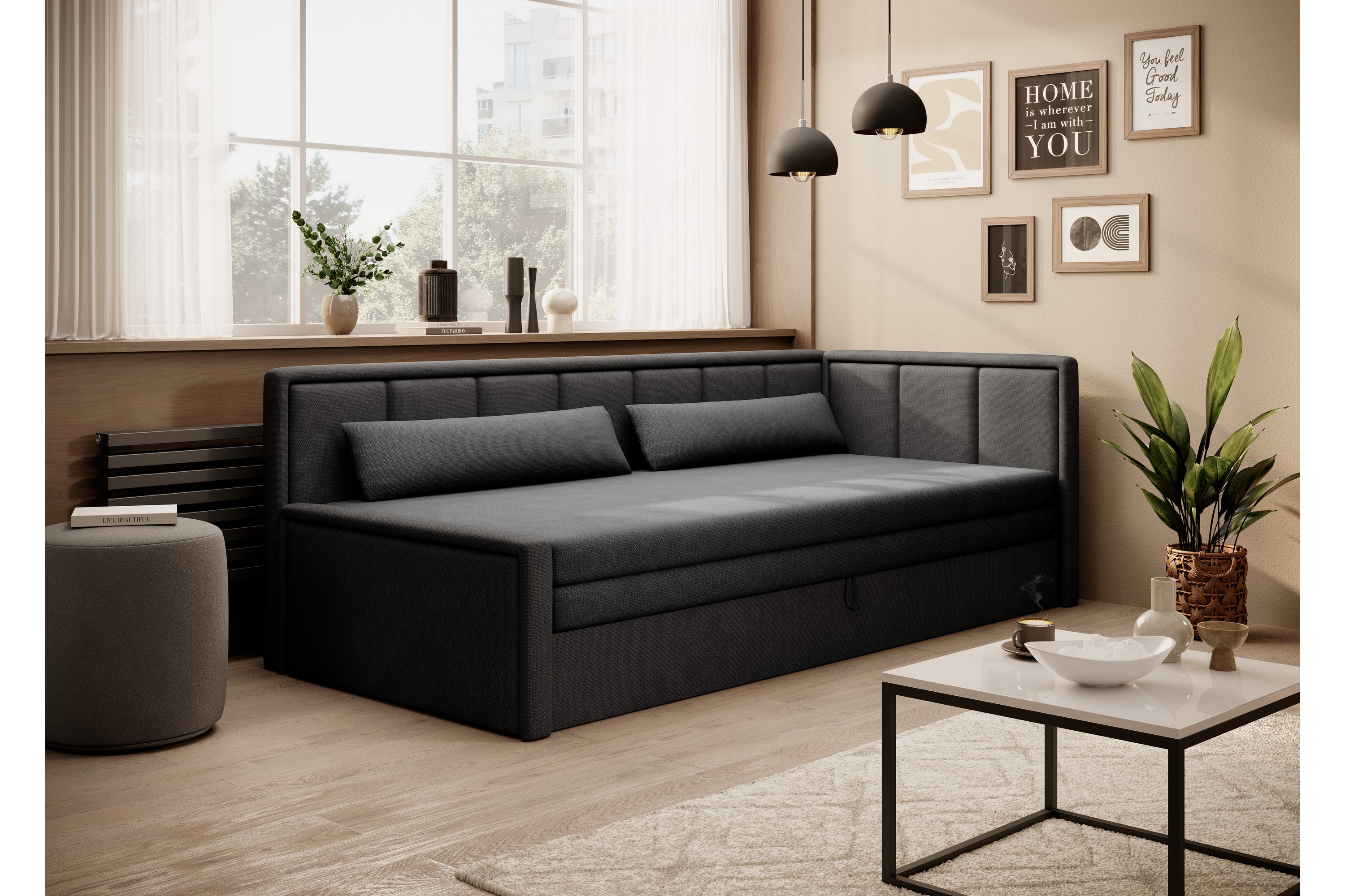 mansuri 3-sits bäddsoffa med förvaring mörkgrå -