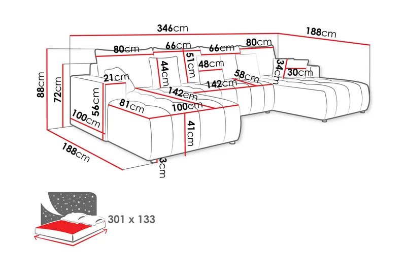 Mardon Bäddsoffa Dubbeldivan 4-sits - Beige - Möbler - Vardagsrum - Bäddsoffor - U bäddsoffa