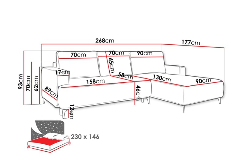 Marisana Bäddsoffa m. Divan 3-sits - Grå - Möbler - Vardagsrum - Bäddsoffor