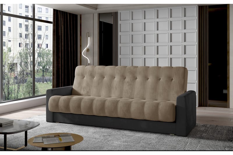 Masin 3-sits Längsbäddad Bäddsoffa 115x190 cm med Förvaring i Plysch, Taupe