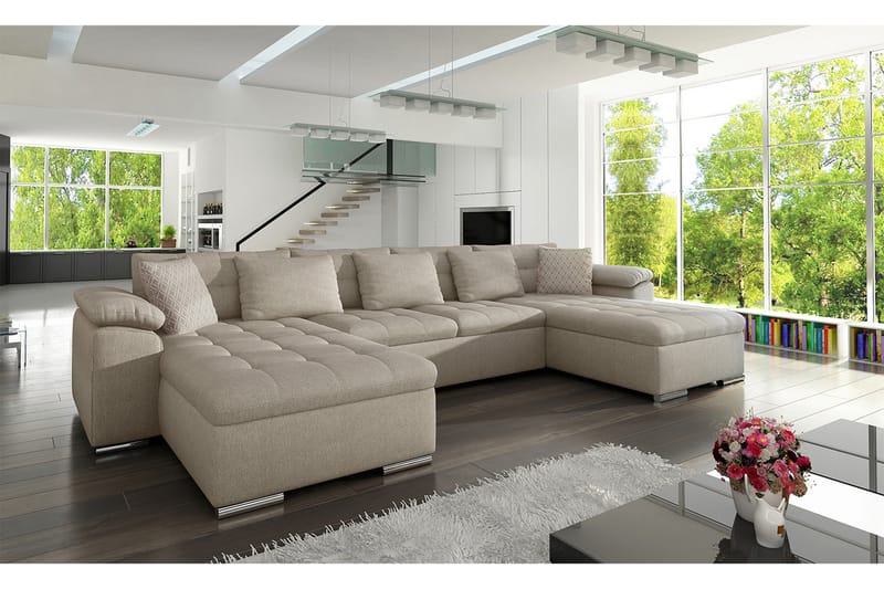MAURIN Bäddsoffa Dubbeldivan 4-sits 315x130 cm U-formad - Beige - Möbler - Vardagsrum - Bäddsoffor - U bäddsoffa