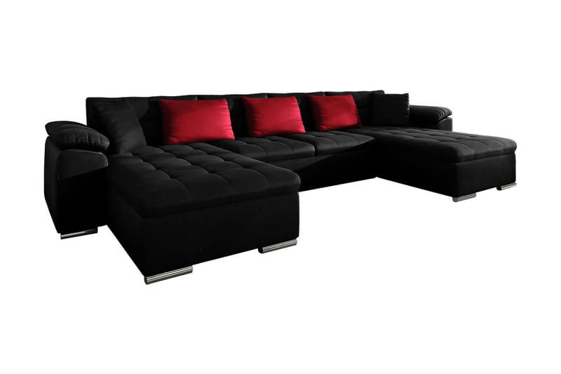 MAURIN Bäddsoffa Dubbeldivan 4-sits 315x130 cm U-formad - Svart - U bäddsoffa - Bäddsoffor