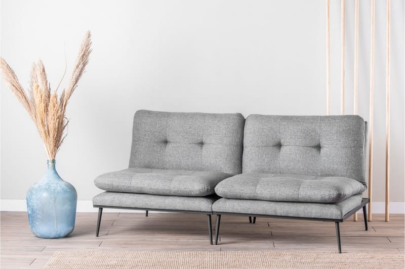 Mezonzo 2-sits Rektangulär Knappad Bäddsoffa i Tyg med Metallben - Grå - Möbler - Vardagsrum - Bäddsoffor