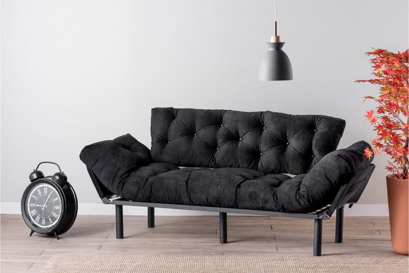 Mezonzo 3-sits Längsbäddad Bäddsoffa Fällbar 70x225 cm i Tyg - Svart - Möbler - Vardagsrum - Bäddsoffor