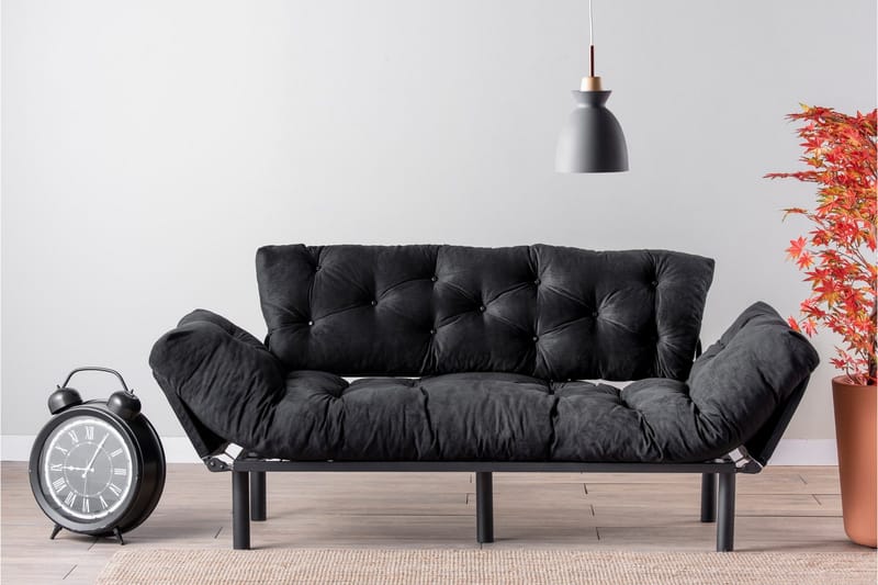 Mezonzo 3-sits Längsbäddad Bäddsoffa Fällbar 70x225 cm i Tyg - Svart - Möbler - Vardagsrum - Bäddsoffor