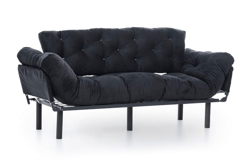 Mezonzo 3-sits Längsbäddad Bäddsoffa Fällbar 70x225 cm i Tyg - Svart - Möbler - Vardagsrum - Bäddsoffor
