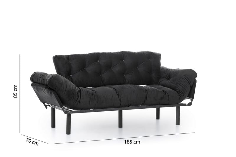 Mezonzo 3-sits Längsbäddad Bäddsoffa Fällbar 70x225 cm i Tyg - Svart - Möbler - Vardagsrum - Bäddsoffor