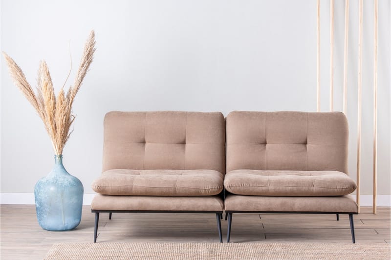 Mezonzo 3-sits Rektangulär Knappad Bäddsoffa i Sammet med Metallben - Brun - Möbler - Vardagsrum - Bäddsoffor