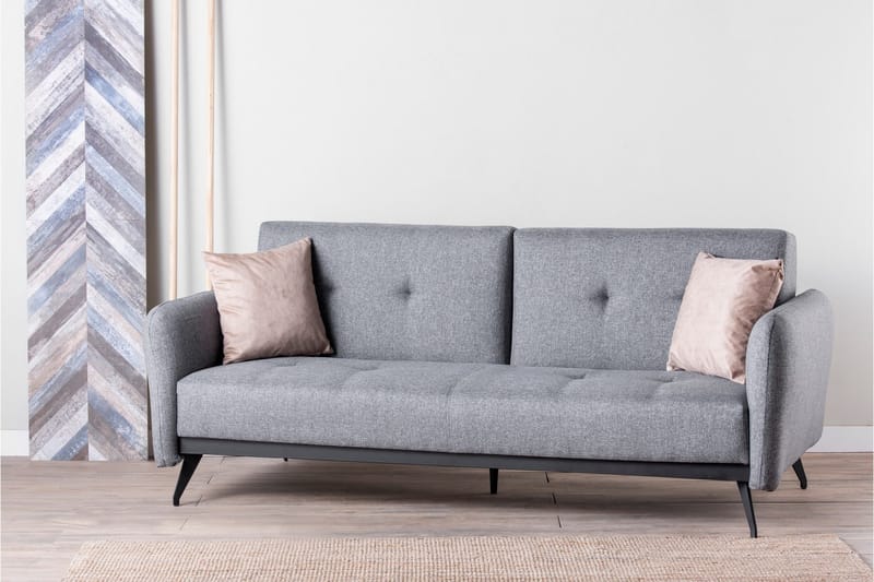 Mezonzo 3-sits Rektangulär Längsbäddad Bäddsoffa 125x190 cm i Tyg - Grå - Möbler - Vardagsrum - Bäddsoffor