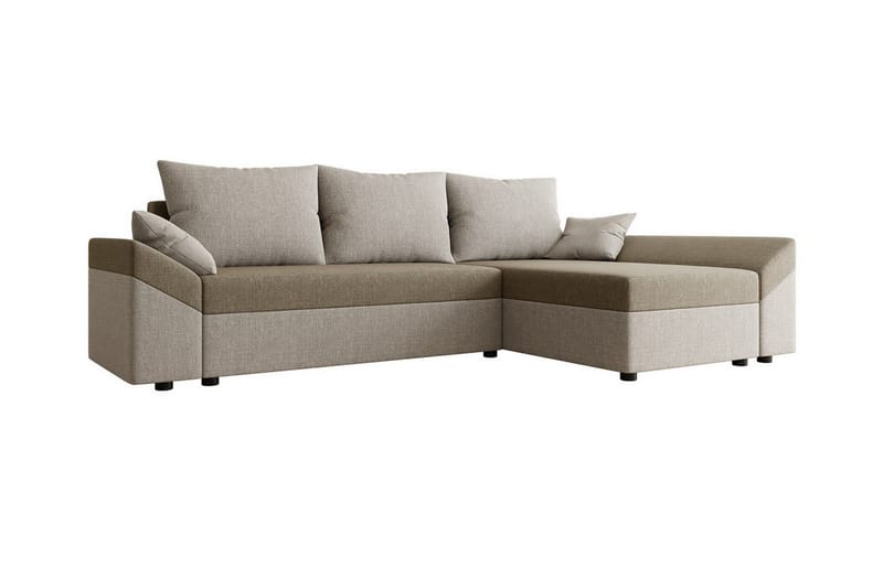 Midfeld 3-sits Höger L-formad Hörnbäddsoffa 130x200 cm med Förvaring i Tyg, Beige