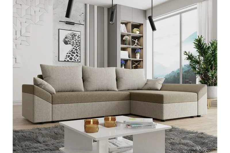 Midfeld 3-sits Hörnbäddsoffa Beige/Light beige - Möbler - Vardagsrum - Bäddsoffor - Hörnbäddsoffa