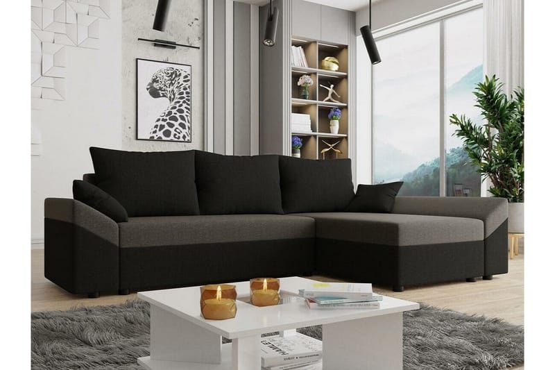 Midfeld 3-sits Hörnbäddsoffa Black/Brown - Möbler - Vardagsrum - Bäddsoffor - Hörnbäddsoffa