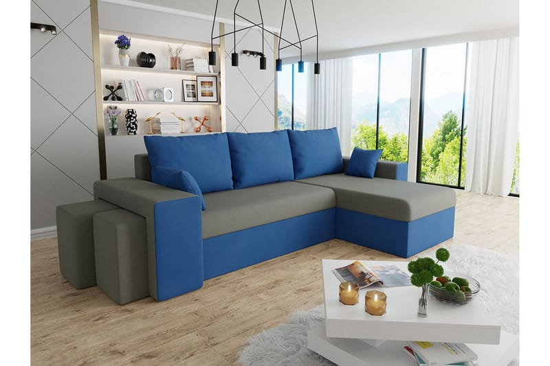 Midfeld 3-sits Hörnbäddsoffa Blå/Grå - Möbler - Vardagsrum - Bäddsoffor - Hörnbäddsoffa