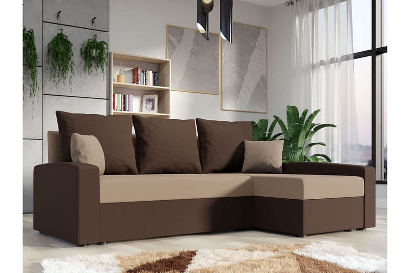 Midfeld 3-sits Hörnbäddsoffa Brun/Beige - Hörnbäddsoffa - Bäddsoffor