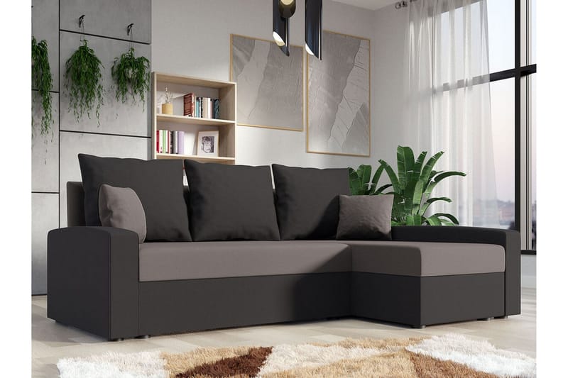 Midfeld 3-sits Hörnbäddsoffa Brun/Svart - Möbler - Vardagsrum - Bäddsoffor