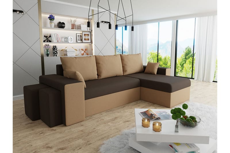 Midfeld 3-sits Hörnbäddsoffa Brun/Svart - Möbler - Vardagsrum - Bäddsoffor - Hörnbäddsoffa
