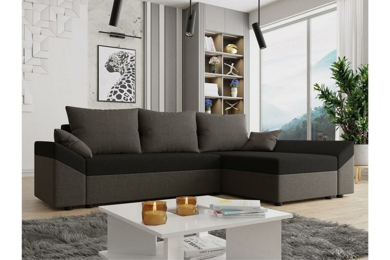 Midfeld 3-sits Hörnbäddsoffa Brun/Svart - Möbler - Vardagsrum - Bäddsoffor