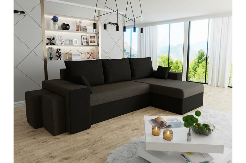 Midfeld 3-sits Hörnbäddsoffa Brun/Svart - Möbler - Vardagsrum - Bäddsoffor - Hörnbäddsoffa