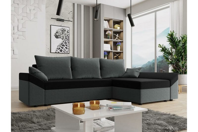 Midfeld 3-sits Hörnbäddsoffa Dark Grey/Black - Möbler - Vardagsrum - Bäddsoffor - Hörnbäddsoffa