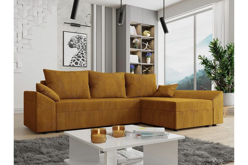 Midfeld 3-sits Hörnbäddsoffa Dark yellow - Möbler - Vardagsrum - Bäddsoffor - Hörnbäddsoffa
