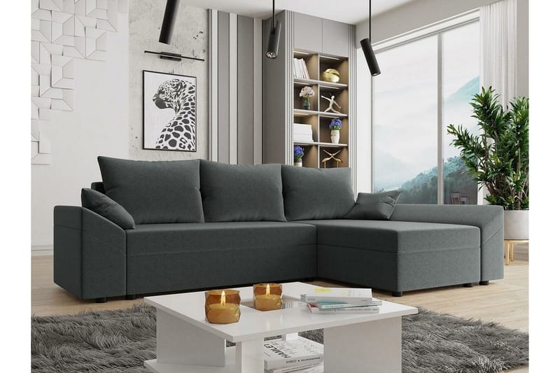 Midfeld 3-sits Hörnbäddsoffa Grå - Möbler - Vardagsrum - Bäddsoffor - Hörnbäddsoffa