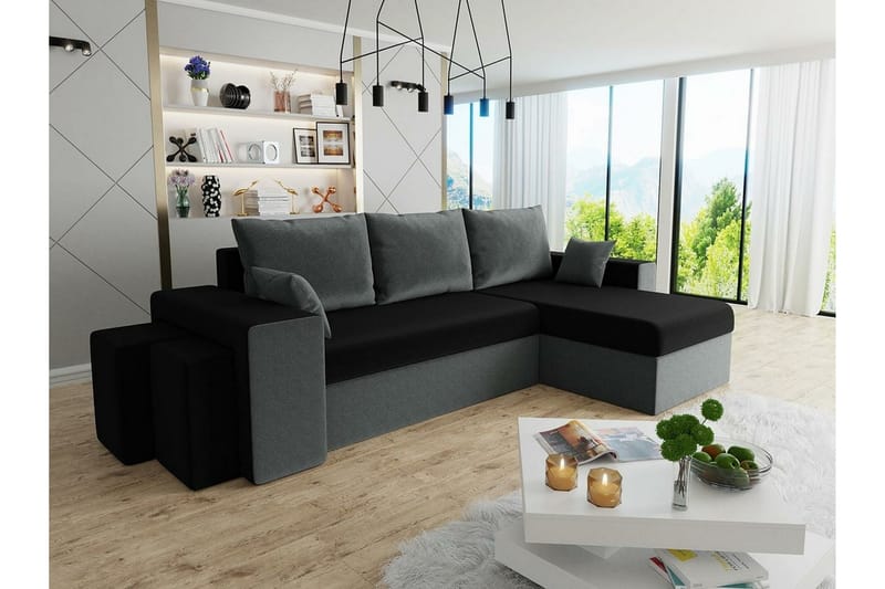 Midfeld 3-sits Hörnbäddsoffa Grå/Svart - Möbler - Vardagsrum - Bäddsoffor - Hörnbäddsoffa