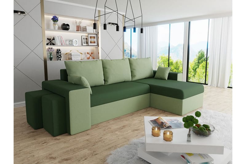 Midfeld 3-sits Hörnbäddsoffa Grön - Möbler - Vardagsrum - Bäddsoffor - Hörnbäddsoffa