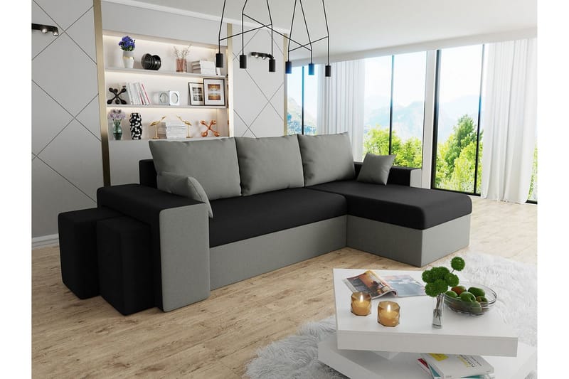 Midfeld 3-sits Hörnbäddsoffa Ljusgrå/Mörkgrå - Möbler - Vardagsrum - Bäddsoffor - Hörnbäddsoffa
