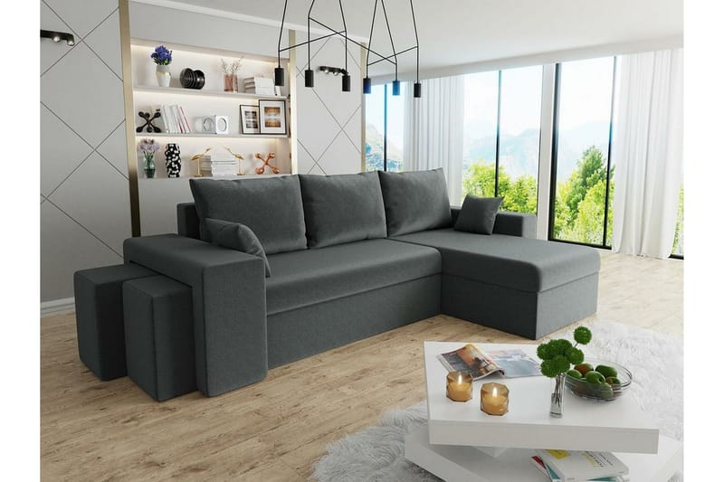 Midfeld 3-sits Hörnbäddsoffa Mörkgrå - Möbler - Vardagsrum - Bäddsoffor - Hörnbäddsoffa