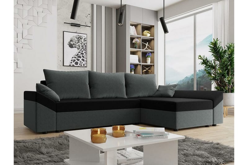 Midfeld 3-sits Hörnbäddsoffa Mörkgrå/Svart - Möbler - Vardagsrum - Bäddsoffor - Hörnbäddsoffa