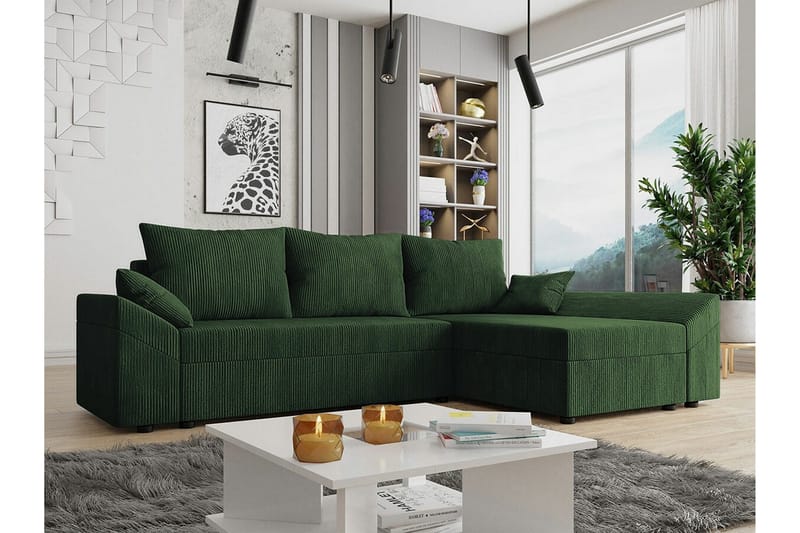 Midfeld 3-sits Hörnbäddsoffa Mörkgrön - Möbler - Vardagsrum - Bäddsoffor - Hörnbäddsoffa