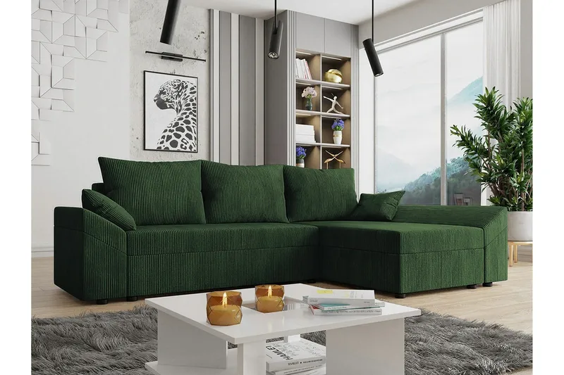 Midfeld 3-sits Hörnbäddsoffa NO_BRAND Dark green - Möbler - Vardagsrum - Bäddsoffor