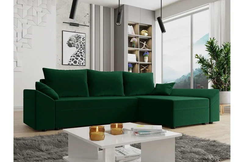 Midfeld 3-sits Hörnbäddsoffa NO_BRAND Dark green - Möbler - Vardagsrum - Bäddsoffor - Hörnbäddsoffa